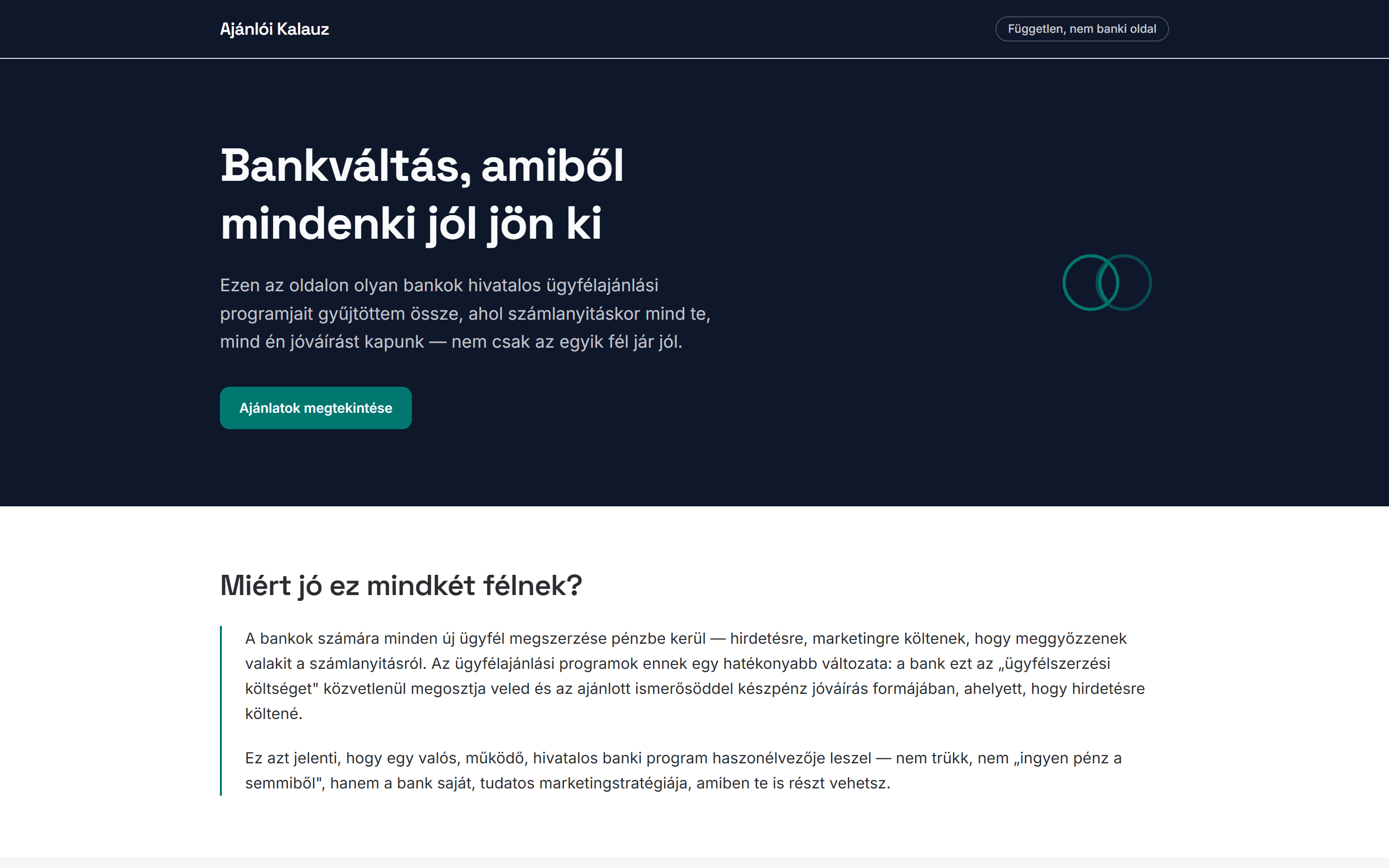 Az Ajánlói Kalauz nyitóoldala