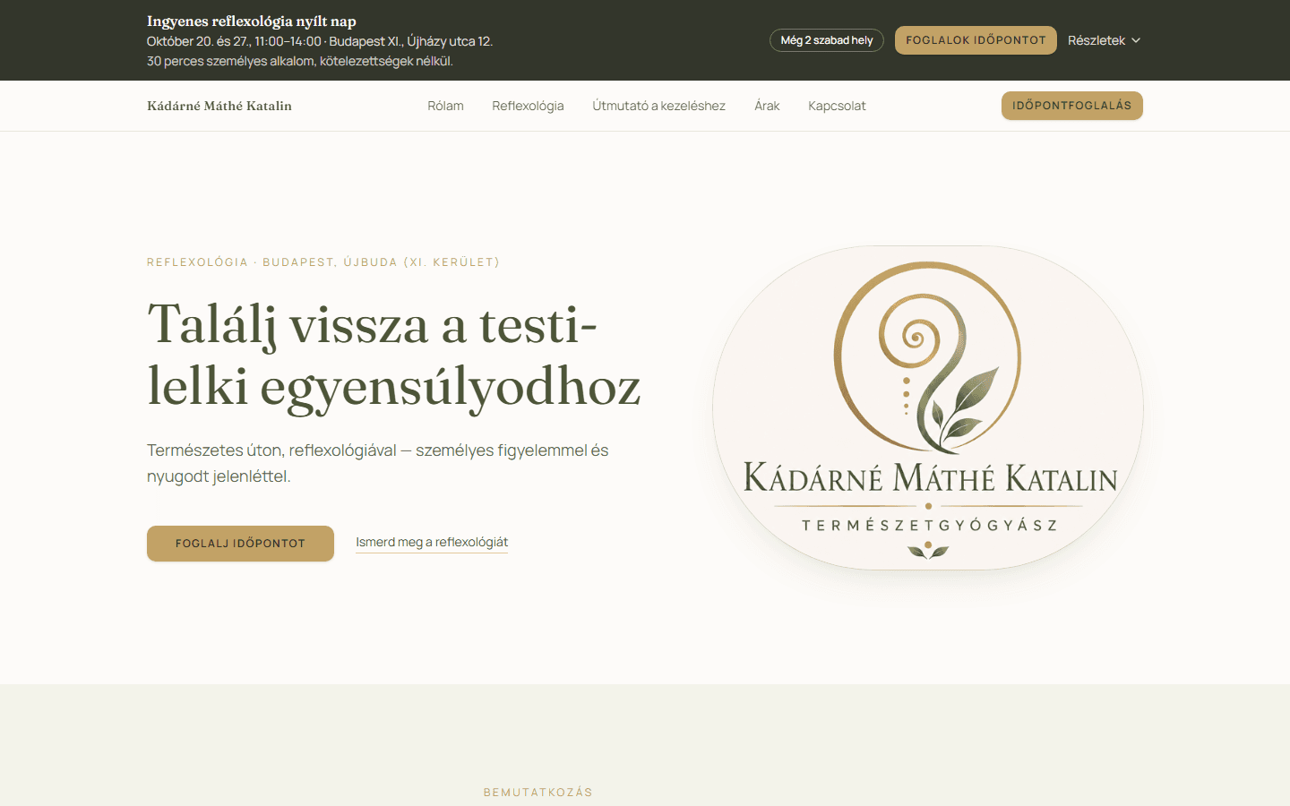 Újra természetes úton weboldala asztali nézetben